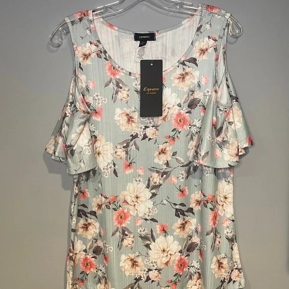 Espresso Los Angeles Womens Cold Shoulder Blue Floral Print Size Large - Picture 1 of 7
